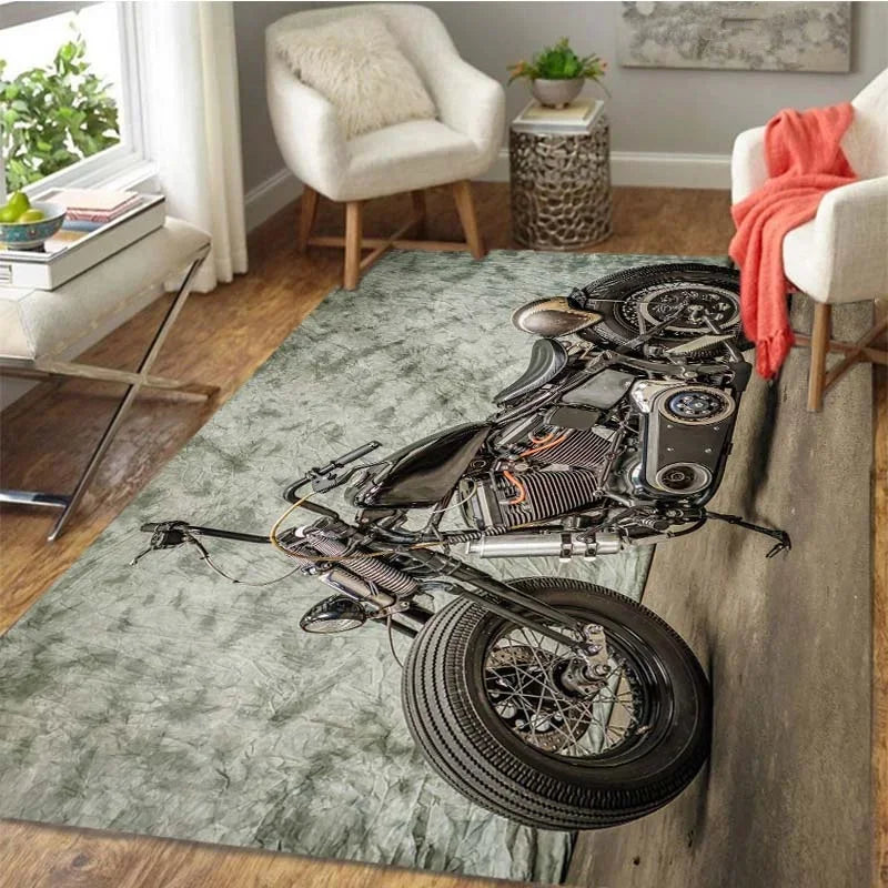 HD-Retro Motorcycle Area Rug Carpet Moto Fans Non-slip Large Door Step Mat Bathmat for Living Room Bedroom Entrance Home Decorat