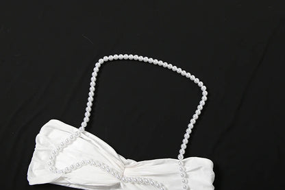 Weird Puss Sexy Bead Patchwork 2-Piece Set Women Ruched Halter Bra+Waistless Bottom Matching Elegant Beach Vacation Slim Outfits