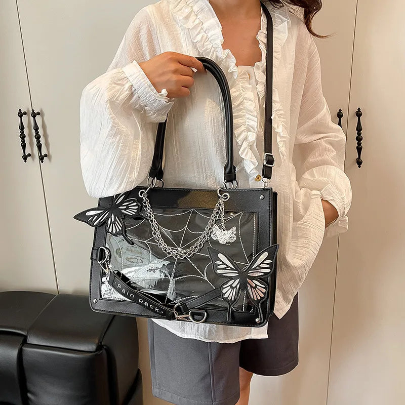 Sweet Y2k Lolita Butterfly Chain Shoulder Bags Trendy Gothic Harajuku Ita Bag Japanese Chic Women Transparent Handbags Crossbody