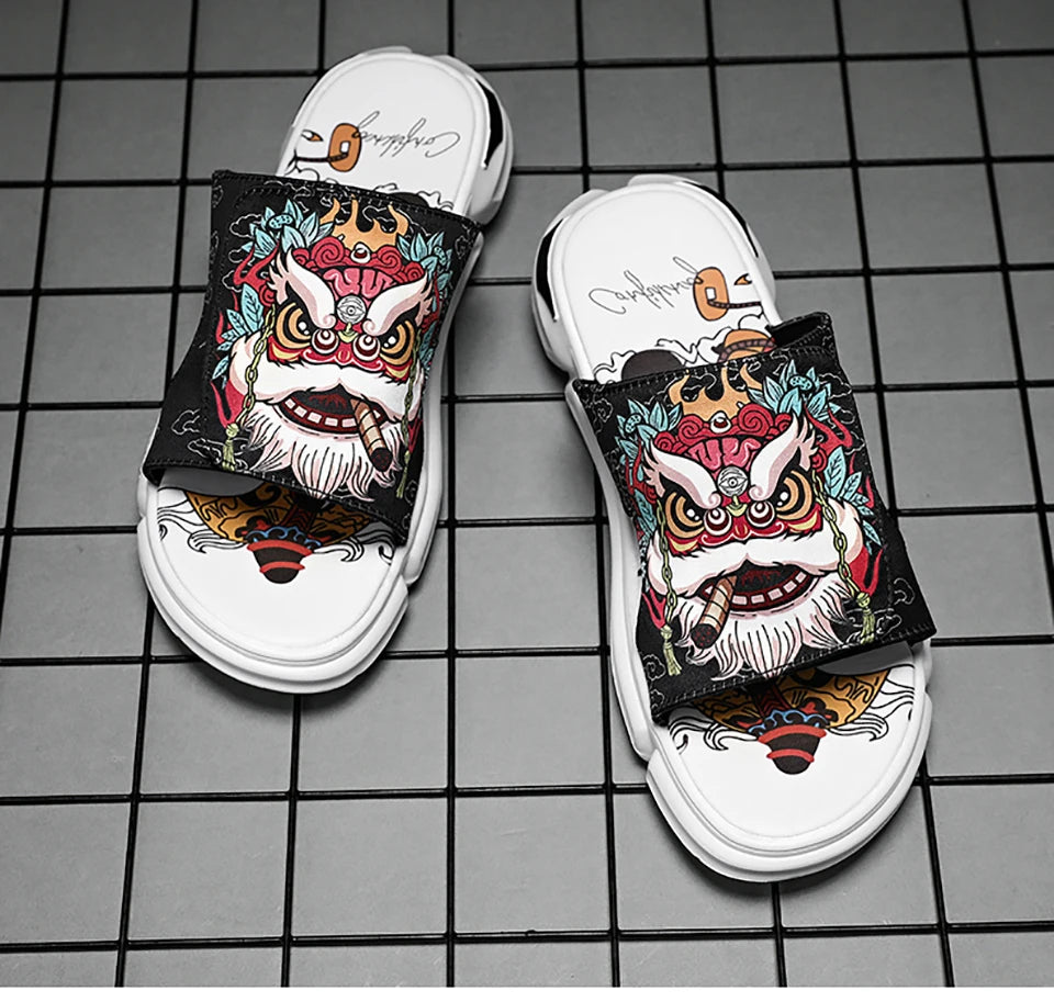 Ngouxm Summer Youth Slippers Men Unique Design High Quality Slippers Non-Slip Outside Flip Flops Thick-Soled Toe Sandals