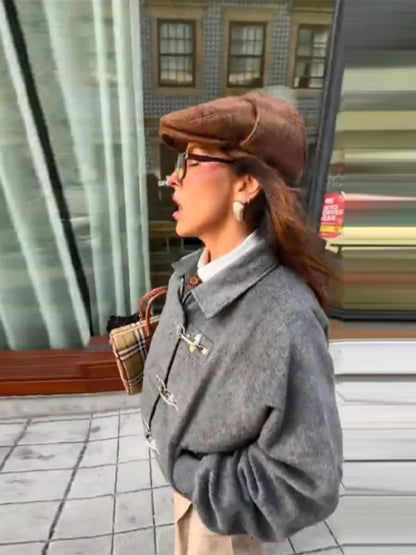 Women' S Vintage High Neck Jacket Metal Buckle Zipper Loose Coat Full Sleeve Outwears 2025 New Lady Fall Winter Streetwears