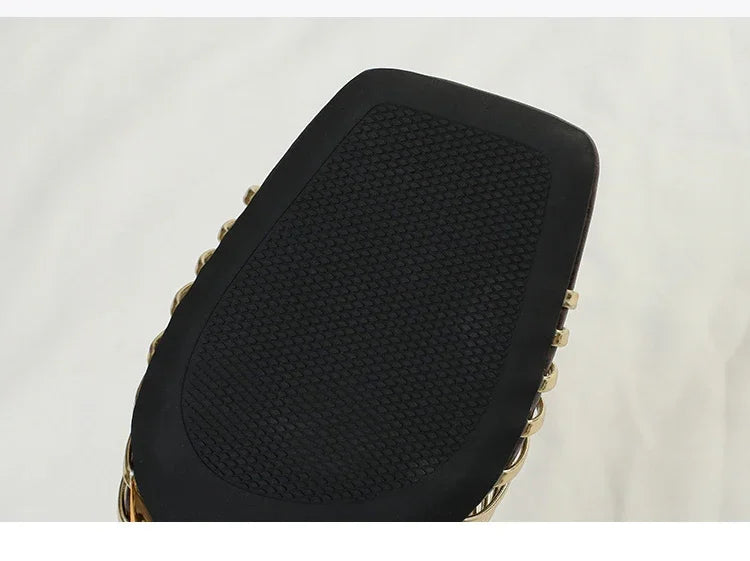 Luxury Designer Square Toe Slippers Heeled Sandals for Woman Shoes 2026 New Elegant Pumps Flip Flops Dress Summer Mujer Zapatos
