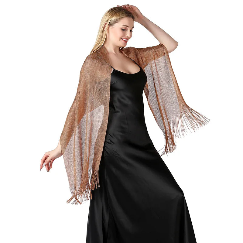 Metallic Silk Scarf Bridal Evening Gown Accessory For Women Wedding Party Prom Bridal Shawl Gold Silver Thread