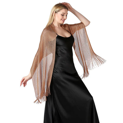 Metallic Silk Scarf Bridal Evening Gown Accessory For Women Wedding Party Prom Bridal Shawl Gold Silver Thread