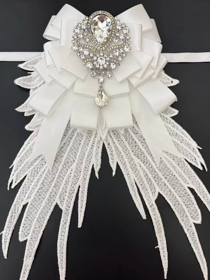 Luxury Rhinestone Mesh Wing Bow Brooch  Elegant Banquets Dress and Wedding Shirts Lapel Flower Bow Tie  Unisex Gift Accessory
