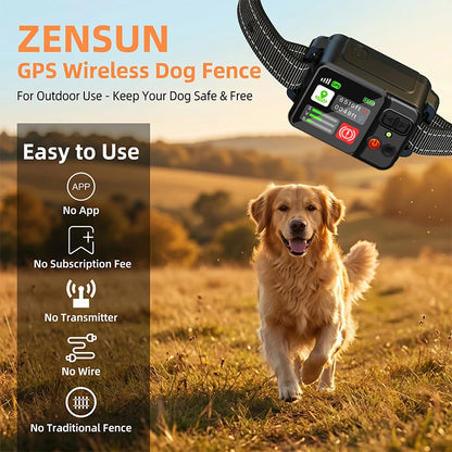 Dog Electronic Fence | Outdoor GPS Fencing System | Waterproof Wireless Fence | Dog Training Collar | Adjustable Warning Intensity | Fence Radius: 33–999 Yards | Rechargeable Smart Pet Containment System