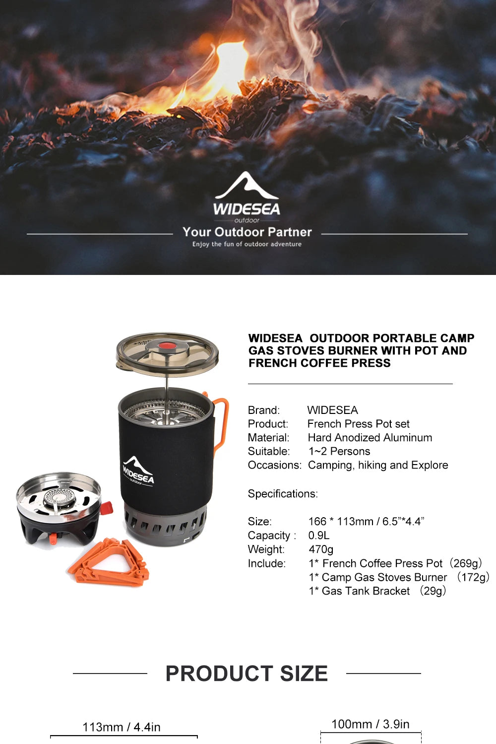 Widesea Camping Cooking System with Heat Exchanger Outdoor Gas Stove Burner Tourist Coffee Pot Cup Cookware Tableware Tourism