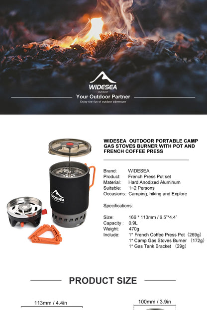 Widesea Camping Cooking System with Heat Exchanger Outdoor Gas Stove Burner Tourist Coffee Pot Cup Cookware Tableware Tourism