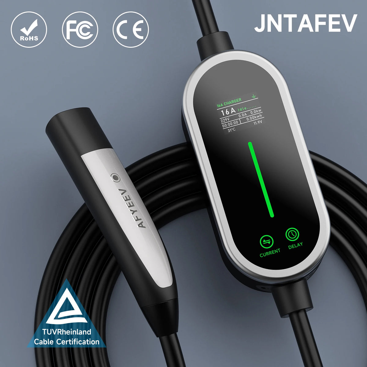JNTAFEV EV Charger Portable 3.6kW TS-NACS Charger Plug 2.8" LCD Screen with Set Delay Schedule Charging Station for Tesla Cars