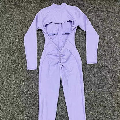 2026 Pad Zipper Long Sleeve Yoga Set Women One Piece Jumpsuit Gym Workout Shorts Fitness Bodysuit Sports Athletic Suit XP358