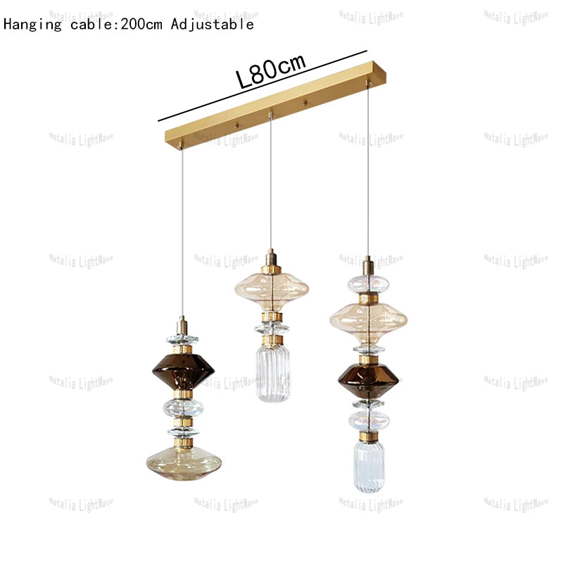 Creative Design Trendy Modern Glass Lamp Modern Home Decor Living Room Pendant Lights LED Foyer Hanging Lamp Long Table Lustre