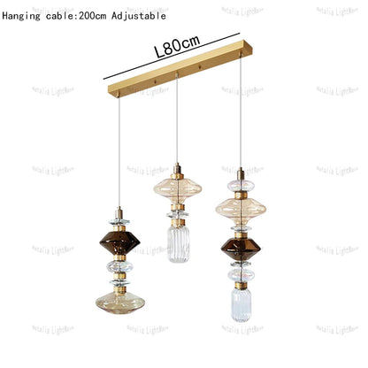 Creative Design Trendy Modern Glass Lamp Modern Home Decor Living Room Pendant Lights LED Foyer Hanging Lamp Long Table Lustre
