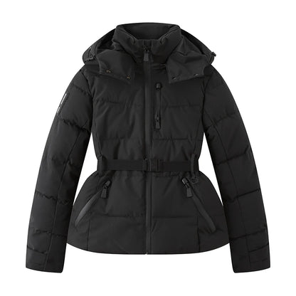 Women's Winter Hooded High Waist Padded Sport Parkas Coats with Belt Female Elegant Thick Warm Pockets Windproof Skiing Jackets
