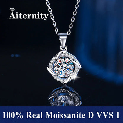 Silver 925 6 Prong Moissanite Pendant Necklace for Women Trendy Design D Color VVS Pass Diamond Testing Jewelry with Box GRA