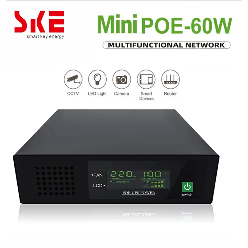 17600mAh Li-ion Battery SKE Mini DC UPS 60W POE UPS Portable Uninterrupted Power Adapter 10*Output DC POE Ports For Wifi Router