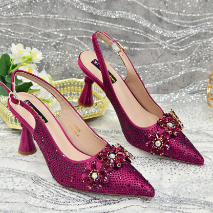 Venus Chan Olive-Green Pointed-Toe Women's High Heels Shoes and Bags for Party Rhinestone Evening Elegant Luxury Handbag