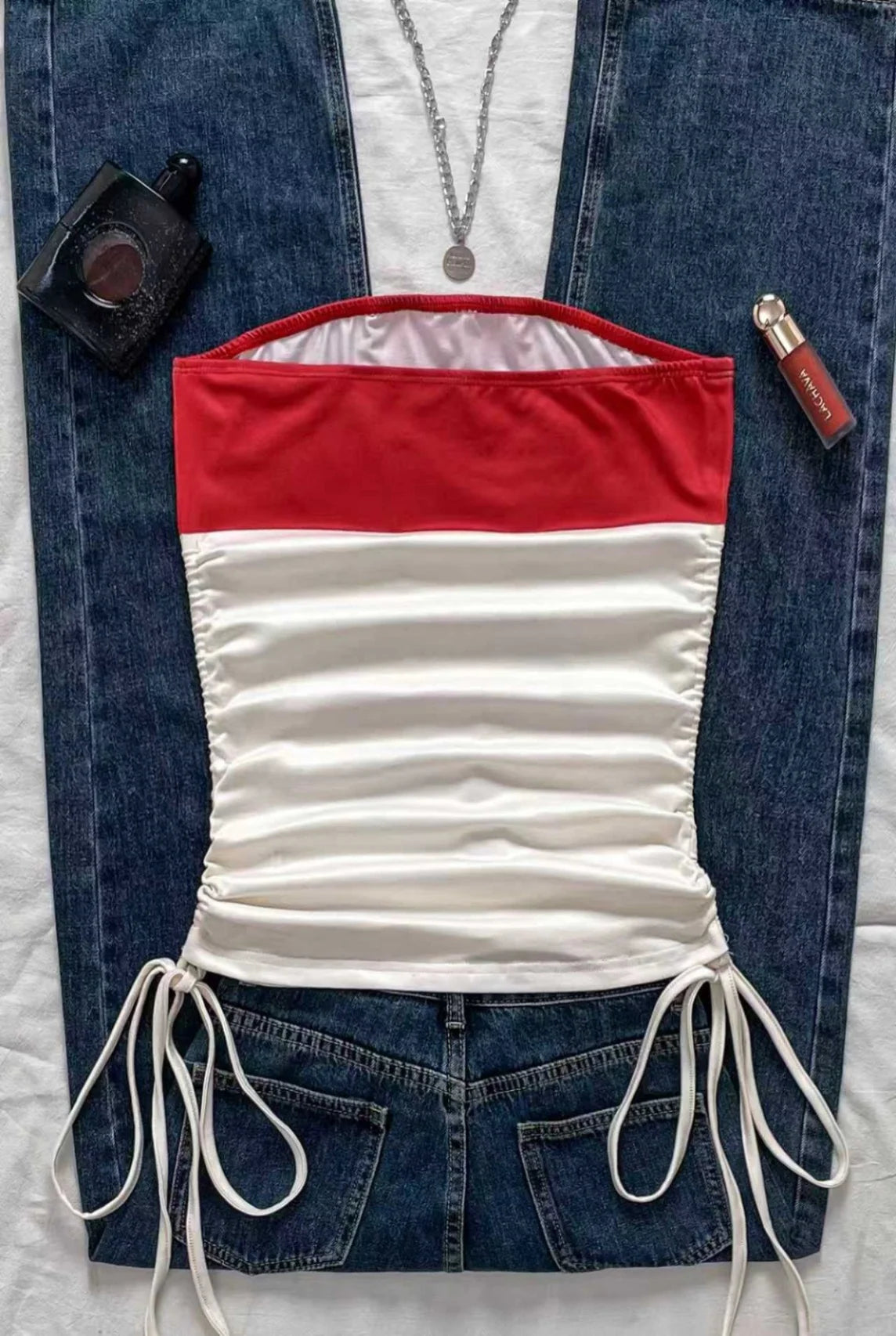 Women's casual retro drawstring front cut vest, suitable for Y2K and guitar prints in spring and summer