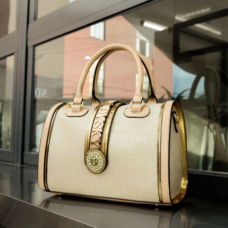 Designer Luxury Boston Bags For Women High Quality Crocodile-embossed Top Handle Bag Fashion Diamonds Letter Decoration Handbag
