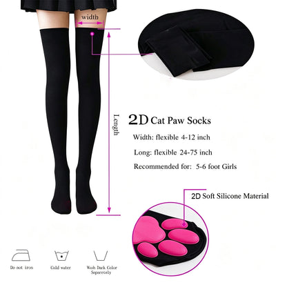 Kawaii 2D Cat Paw Pad Thigh High Socks Puffyed Pawpad Stockings Soft Cat Claw Socks for Women Cat Cosplay Over The Knee Stocking