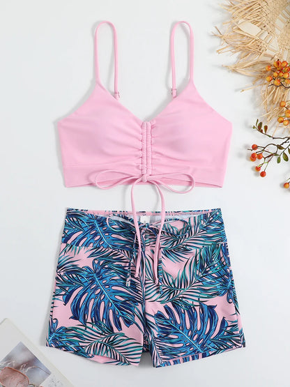 Drawstring Front Shorts Bikinis 2026 High Waist Swimsuit Women Swimwear Female Bathers Bathing Swimming Swim Suit Beachwear