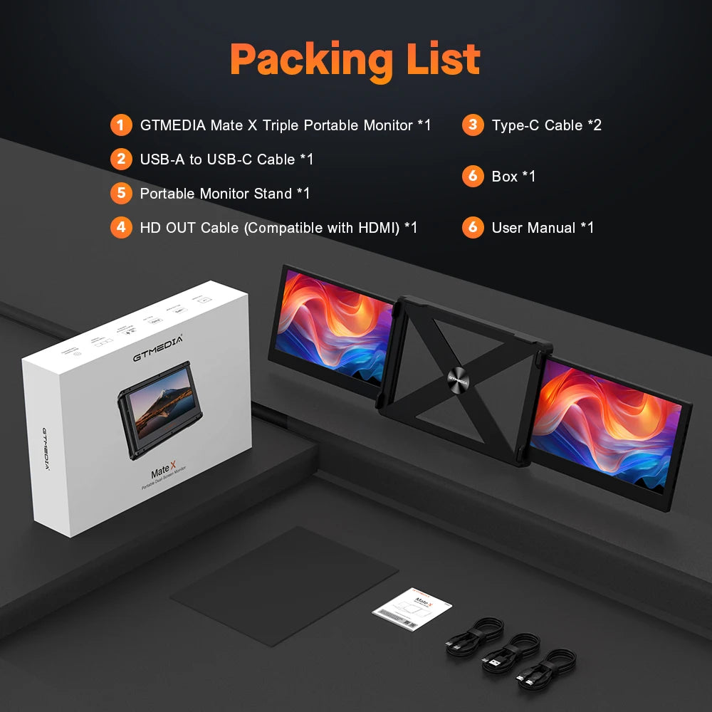 GTMEDIA 11.6Inch Portable Monitor 1920*1080 IPS FHD Triple Dual Extender Screen Full View Fold Display For 13.0-17.3Inch Laptops
