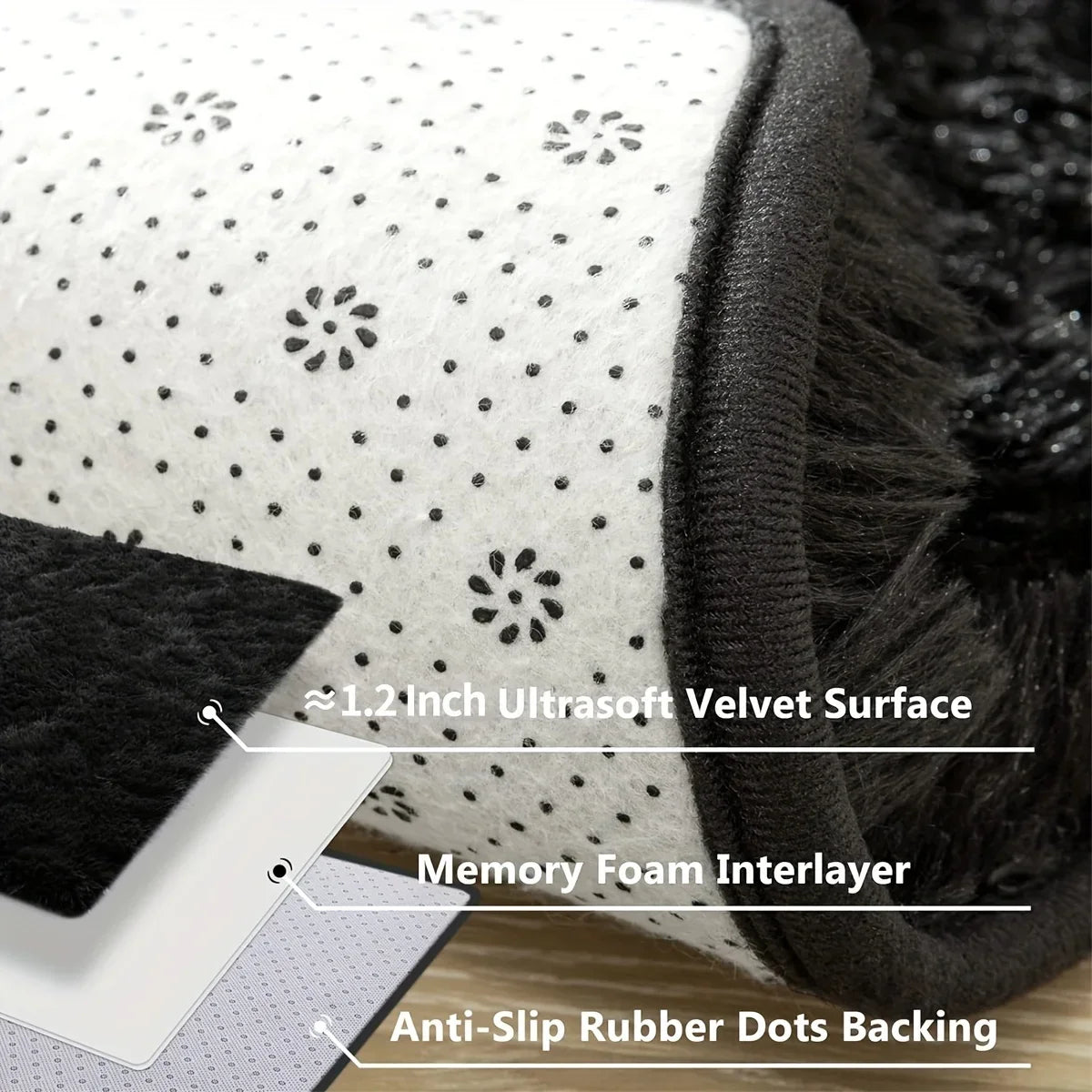 Fluffy Large Carpet for Living Room Black Non-Slip Machine Washable Plush Area Rugs for Bedroom Soft Thick Floor Mats
