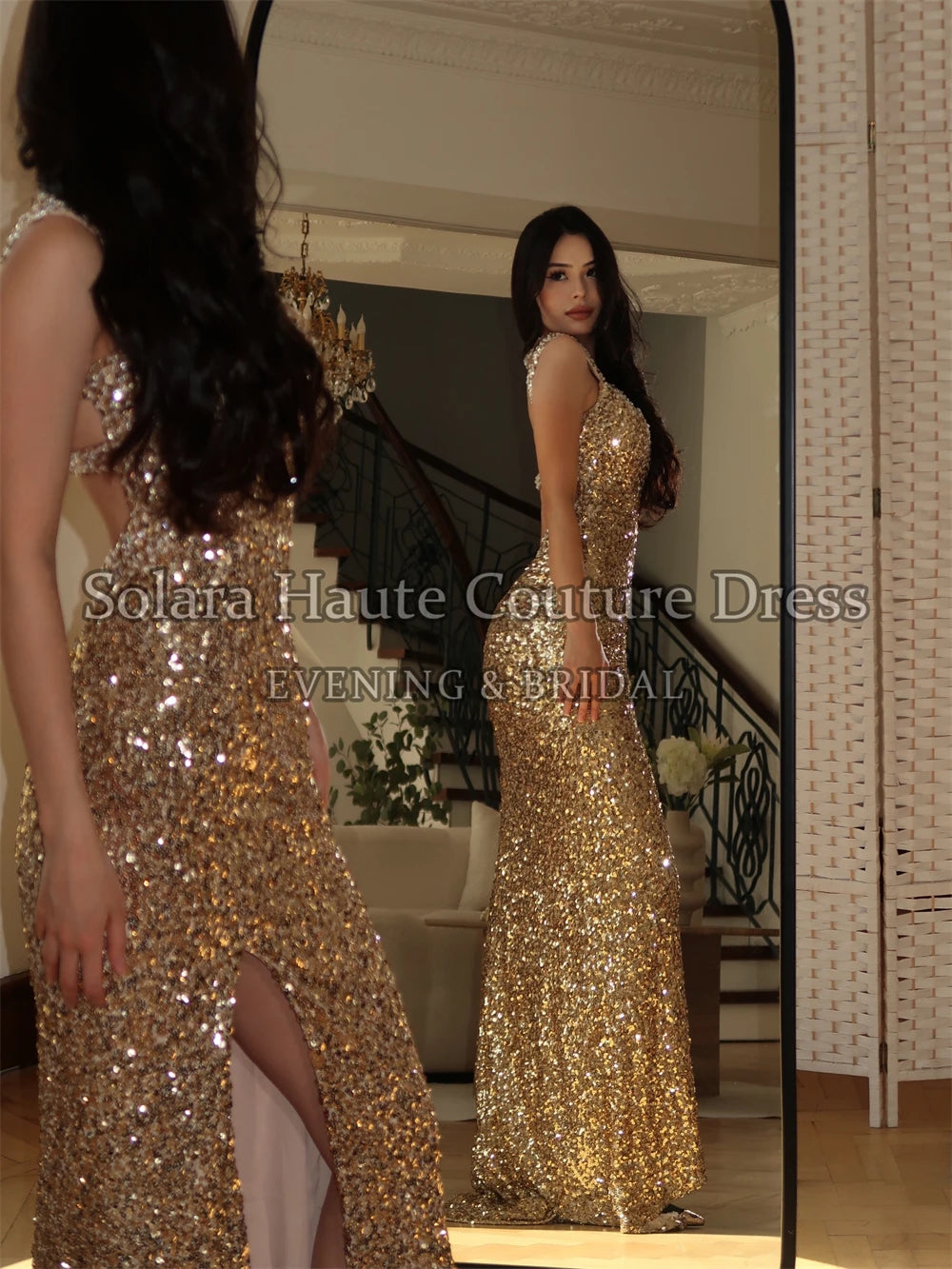 Solara Customized Sparkly Sequins Backless Evening Dresses Sleeveless Straight Floor-Length Prom Party Gowns for Women 2026
