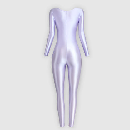 MJINM Women Shiny Oil One Piece Long Sleeve Zentai Suits Yoga Sports Jumpsuits Glossy Tights Cosplay Fitness Bodysuits Overalls