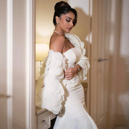 Customized Mermaid Evening Dresses Formal Strapless Saudi Prom Dresses White Jersey Court Train Special Party Occasion Gowns