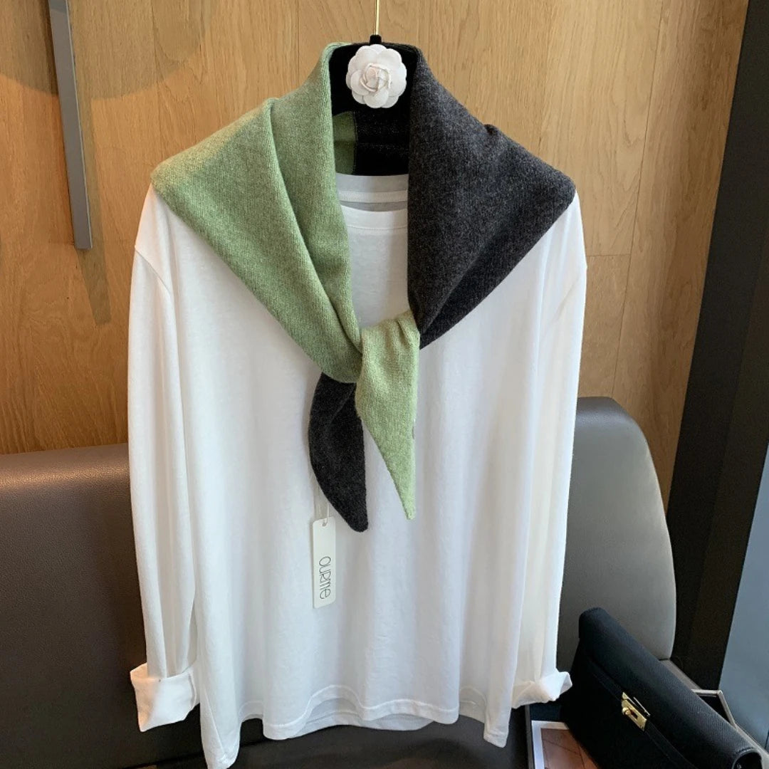 Women Sided Color Knitted Triangle Scarf Fashion Wool Turban Shawl Light Neck Wrap Multi-purpose for Daily and Travel Outfits