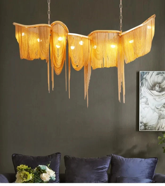 Italian Luxury Gold Tassel Chandeliers Designer Lighting Living Dining Room Decor Aluminum LED Pendant Lamp Villa Hanging Lights