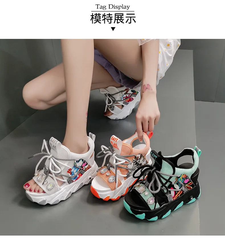 Maogu Mixed Color Shoes Sports Wedge White Sandals Women High Heel Beach Casual Shoe Leisure Lady Platform Chunky Sandals