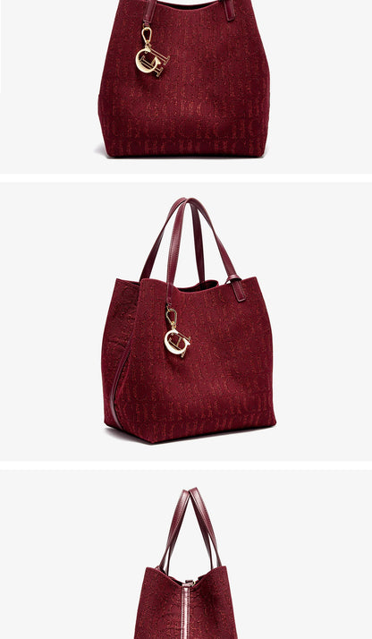 CH Women's Shoulder Bag Simple Solid Color Gold Letter Printed Design Women's Large Capacity Daily Commuter Bag Women's Handbag