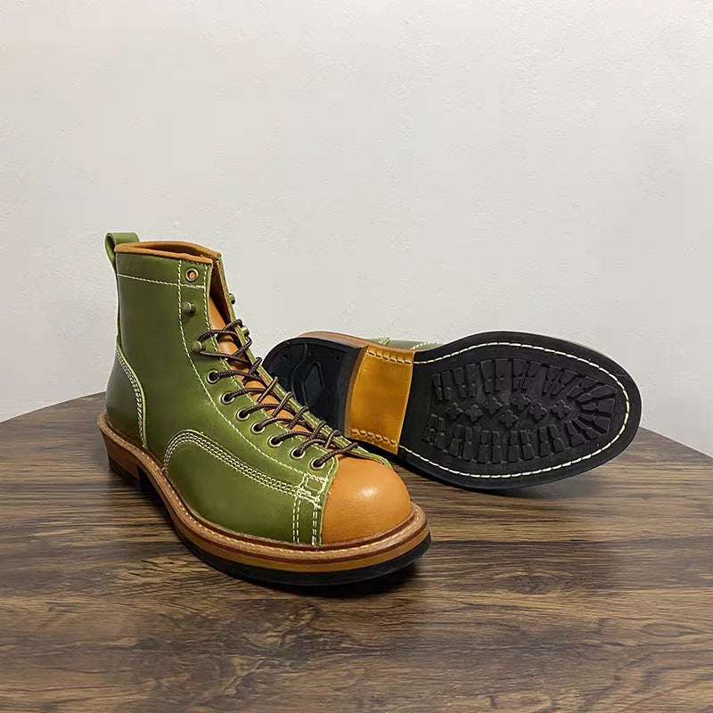 Top Quality Handmade Men Dress Real Cow Leather Shoes Autumn Winter British Tooling Ankle Boots Outdoor Desert Motorcycle Boots
