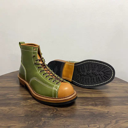 Top Quality Handmade Men Dress Real Cow Leather Shoes Autumn Winter British Tooling Ankle Boots Outdoor Desert Motorcycle Boots