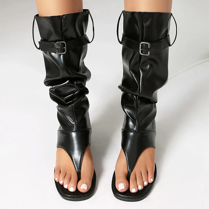 New Fashion sandalias femininas Clip Toe Chunky Heels High Top Sandals Women Knee High Boot Summer Shoes Lady Flip Flops WSH5264