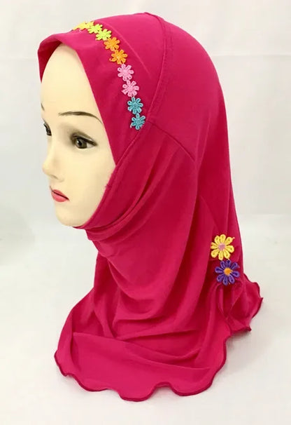 Girls Kids Muslim Beautiful Hijab Islamic Arab Scarf Shawls Flower Pattern