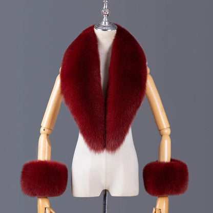 Real Fox Fur Collar Women Natural Fur Scarf And Cuff Set Luxury Women Coat Jacket Fur Shawl Neck Warm Scarves Fashion Fur Shawl