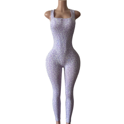 FAGADOER Y2K Sexy Leopard Print Bodycon Jumpsuit Women Halter Sleeveless Deep V Backless Long Romper Streetwear Club Night Party