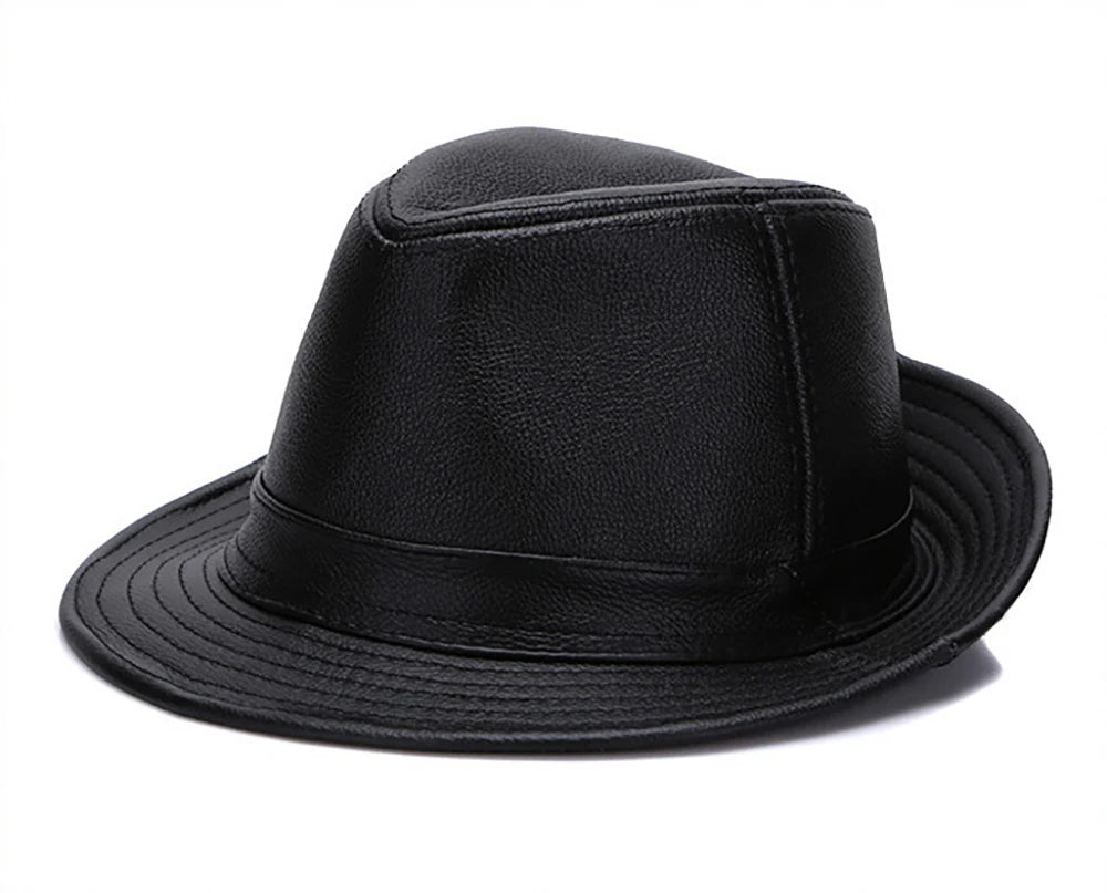 2026  Autumn Men Real Genuine Cowhide Leather Top Hats Men Fashion Caps Winter Warm New Cowboy  100% Real Cowhide Leather Hats