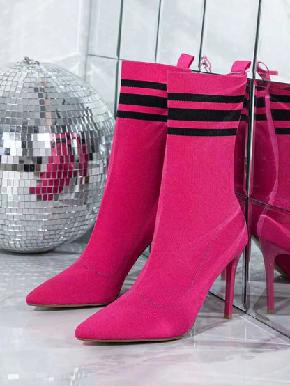 New Design Women Elastic Pointed-Toe Stiletto Heel Ankle Boots Sexy Lady High Heel Slim-Fit Stretch Socks Ankle Boots