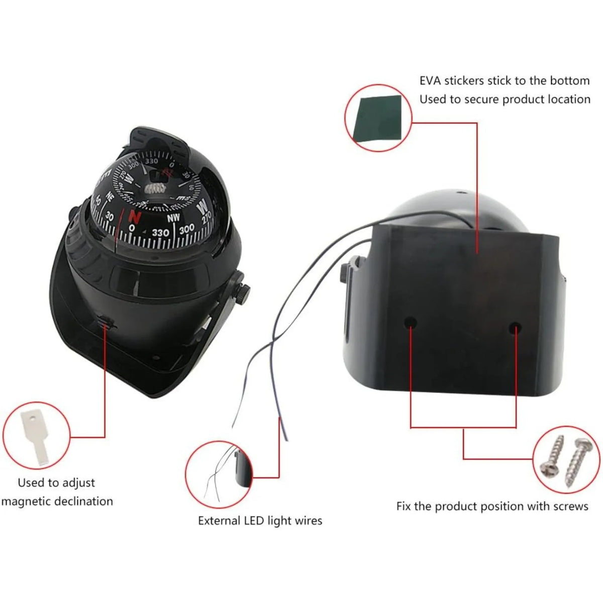 LED Light Electronic Compass, High Precision Pivoting Navigation Compass for Boat Car Marine Use