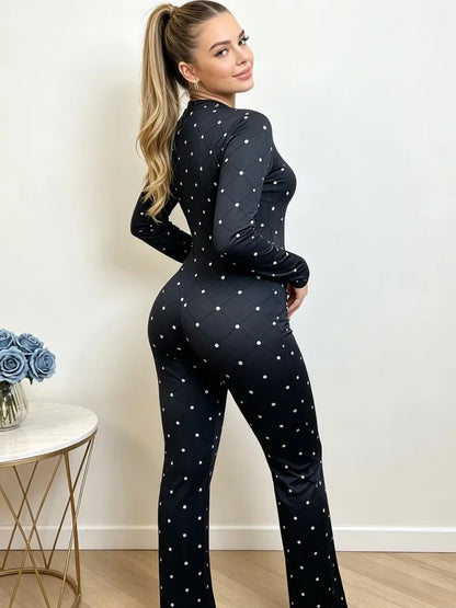 Plus Size Jumpsuits XL-4XL Spring Autumn Rompers Overalls Women's Polka Dot Jumpsuit Casual Fashion Long Sleeve Jumpsuits