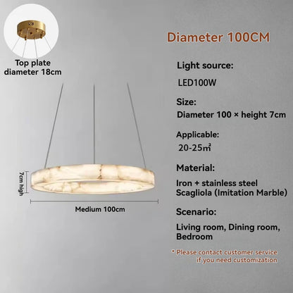 Round Faux Marble Chandelier Lights for Living Room Dining Room Resin Marble-effect Hanging Pendant Lamp Ring for High Ceiling