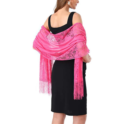 Female Breathable Floral Lace Long Scarf Tassel Fringe Shawl Wrap Flower Headscarf Muslim Hijabs Scarfs Women Headband Bandana
