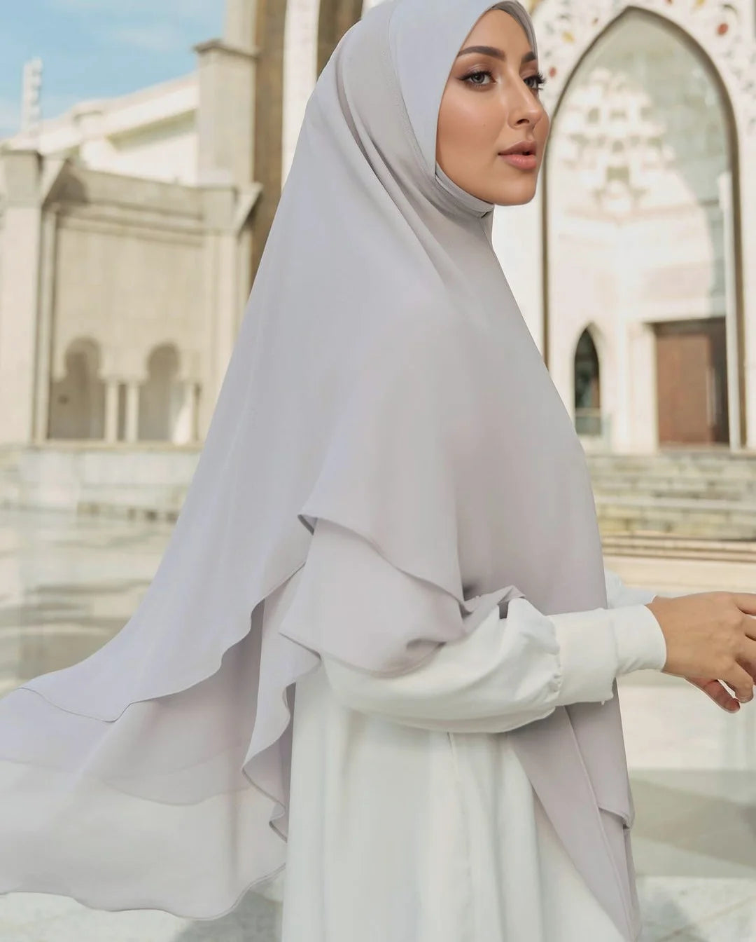 1pc Double Layered Chiffon Ready to Wear Instant Hijabs Solid Headscarf Foulard Femme Musulman Shawl Wrap Bandana