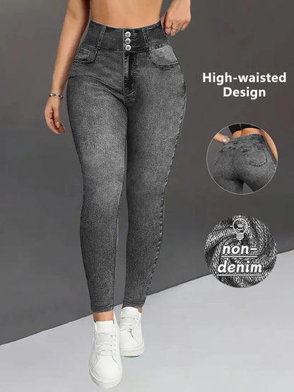 Women's Imitation Comfortable Tummy Control Fitness Gym Yoga Pants Daily Wear Tummy Control Hip Lifting Skinny Yoga Pants