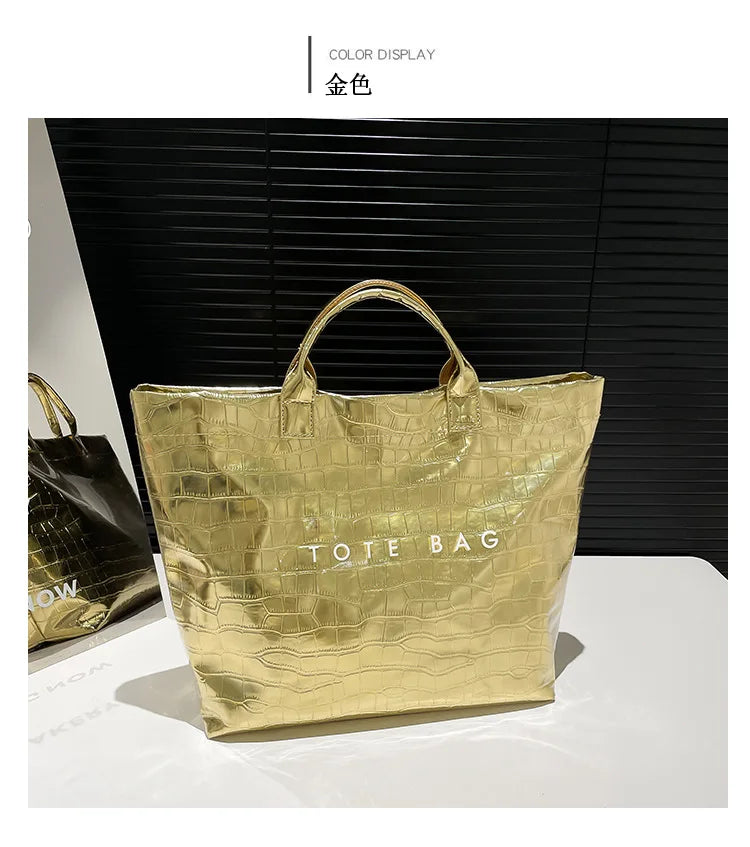 Crocodile Texture Tote Bag Pvc Kraft Paper Large Capacity Luxury Hobo Handbag Women Casual Shopping Letters Top Handle Hand Bags