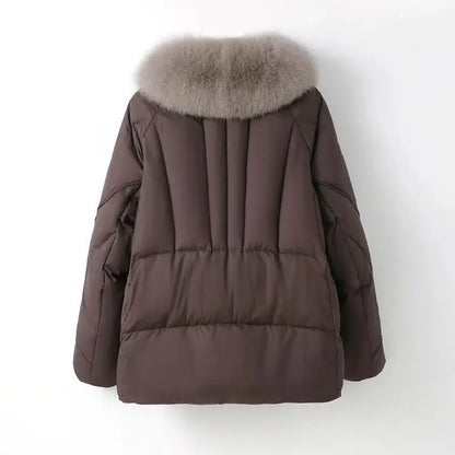 White Duck Down Coat Women Faux Fox Fur Collar Loose Thicken Parkas Warm Outwear 2026 Winter New Fashion Female Jacket
