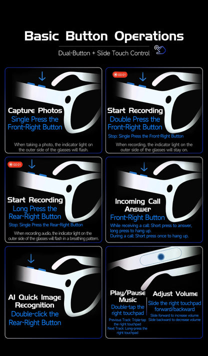2026 New AI Smart Glasses AI Translation 8MP HD Camera 4K Shooting Bluetooth Call Recording Music Smart Sunglasses For Men Women